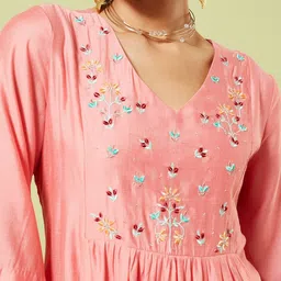Marigold Lane Floral Embroidered Fit And Flare Midi Ethnic Dress image 2