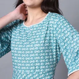 KALINI Floral Printed Bell Sleeve Cotton A-Line Midi Dress image 2