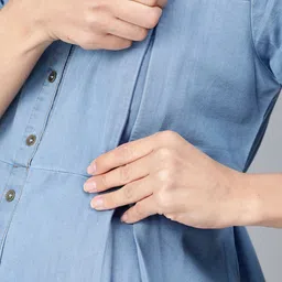 NIGHTSPREE Mandarin Collar Cotton Maternity A-Line Midi Dress image 3