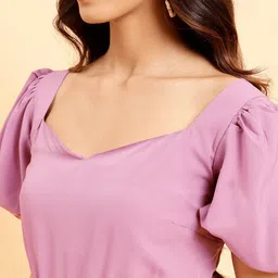 MINT STREET Puff Sleeve Crepe A-Line Midi Dress image 4