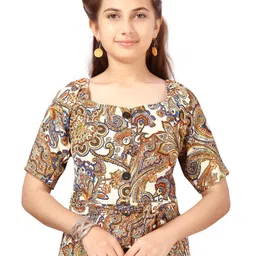 BAESD Girls Ethnic Motif Printed Square Neck Waist Tie-Up A-Line Midi Dress image 4