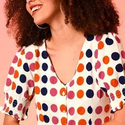 Campus Sutra Multicoloured Polka Dots Printed A-Line Midi Dress image 2