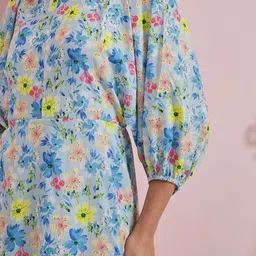 Athena Floral Printed Round Neck Three-Quarter Sleeves Flutter Sleeve Crepe Maxi Dress image 2