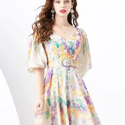 JC Collection Floral Printed Flared Sleeve Fit & Flare Maxi Dress image 2