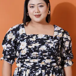 U&F Beyond Floral Printed Georgette Fit & Flare Midi Dress image 2