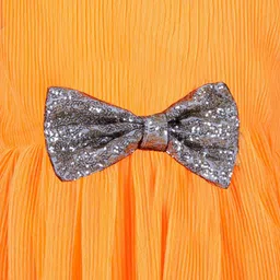 KidsDew Girls Self Designed Round Neck Bow Detailed Net Fit & Flare Dress image 4