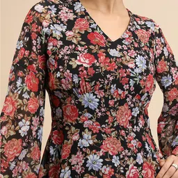 Tokyo Talkies Black & Red Floral Printed Fit & Flare Mini Dress image 2