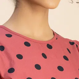 Moomaya Polka Dot Print Round Neck Three-Quarter Sleeves Fit & Flare Cotton Dress image 4