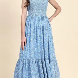 TOOCHKI Floral Printed Smocked & Tiered Georgette Maxi Fit & Flare Dress image 2