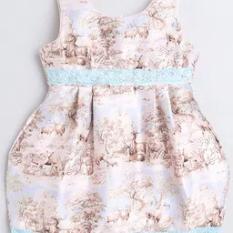 MANY FROCKS & Girls Conversational Printed Sleeveless Satin Fit & Flare Midi Dress image 4