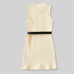 INCLUD Girls Self Design High Neck Sleeveless Knitted A-Line Dress With Belt image 3