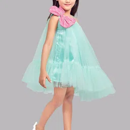 Pink Chick Girls Shoulder Straps Bow Asymmetrical Hem Tulle Net A-Line Dress image 5