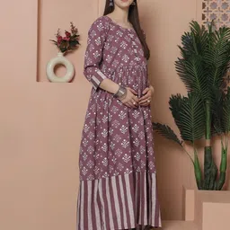 Rajnandini Round Neck Ethnic Motifs Print Maternity A-Line Dress image 3