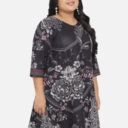 Amydus Plus Size Black Floral A-Line Dress image 3