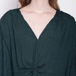 Oxolloxo Green & Gold-Toned Striped Crepe Twisted A-Line Dress image 3