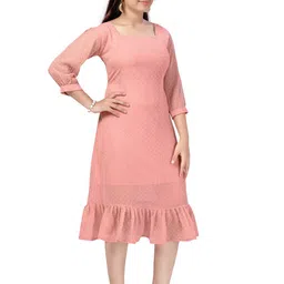 BAESD Square Neck Self Design Georgette A-Line Dress image 5