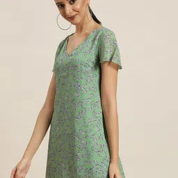 Qurvii Green & Blue Floral Printed A-Line Dress image 3