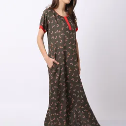 Claura Brown Printed Maxi Nightdress image 5