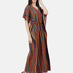 KOI SLEEPWEAR Orange Striped Maxi Nightdress image 2
