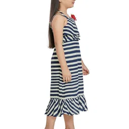 Peppermint Navy Blue & White Striped A-Line Midi Dress image 2