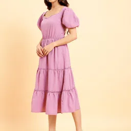MINT STREET Puff Sleeve Crepe A-Line Midi Dress image 5