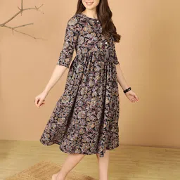 antaran Round Neck Ethnic Printed A-Line Midi Dress image 4
