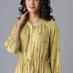 AURELIA Olive Green Ethnic Motifs A-Line Midi Dress image 3