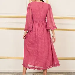 Styli Pink Self Design A-Line Maxi Wrap Dress image 3