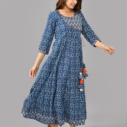 KALINI Ethnic Motifs Printed Cotton Maxi Dress image 3
