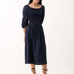 AASK Puff Sleeve Smocked Crepe Fit & Flare Midi Dress image 3