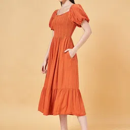 Honey by Pantaloons Square Neck Puff Sleeve Smocked Tiered Fit & Flare Midi Dress image 3