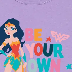 Wear Your Mind Girls Round Neck Supergirl Printed Pure Cotton A-Line Dress image 3