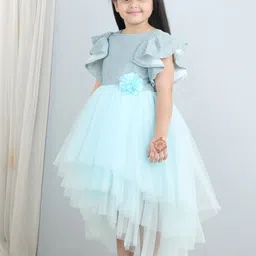 Toy Balloon kids Girls Embellished Flutter Sleeves Net Fit & Flare High-Low Dress image 4