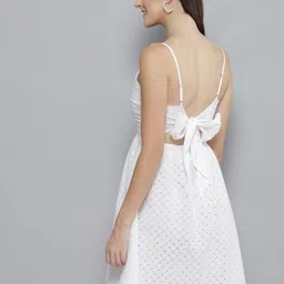 DENNISON White Self Design Cut-Outs A-Line Dress image 3