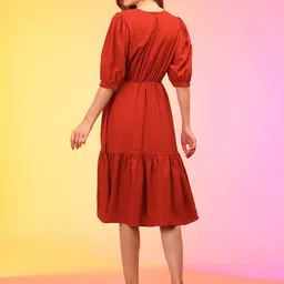 Globus Rust Puff Sleeve Crepe Fit & Flare Midi Dress image 5