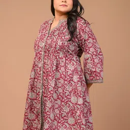 KALINI Plus Size Floral Printed Cotton A-Line Dress image 4