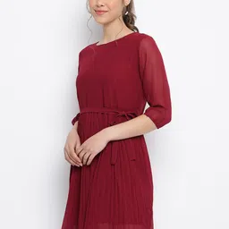 Mayra Round Neck Accordion Pleats Fit & Flare dress With Belt image 5