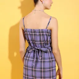 Tokyo Talkies Shoulder Straps Checked Tie Up Mini Sheath Dress image 4