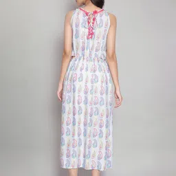 W Blue Floral Omplalodes printed dress with cut-outs waist and gathers. image 4
