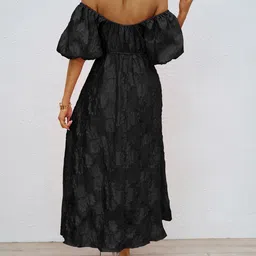 JC Mode Women Self Design Strapless Puff Sleeves Bandeau Maxi Dress image 2