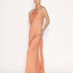 Contemponari Choker Neck Satin Maxi Dress image 4