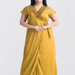 NIGHT KEYS Shoulder Straps Satin Maxi Nightdress With Robe image 4