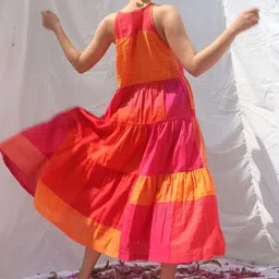 Chidiyaa Colourblocked Flared Round Neck Cotton A-Line Midi Dress image 4