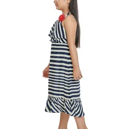 Peppermint Navy Blue & White Striped A-Line Midi Dress image 3
