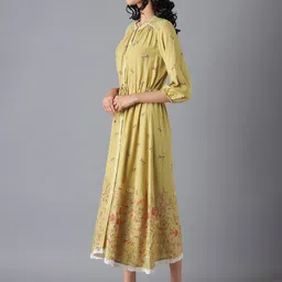 AURELIA Olive Green Ethnic Motifs A-Line Midi Dress image 4