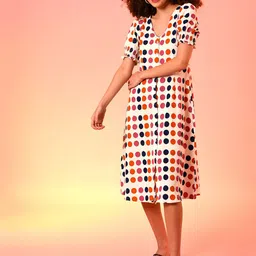 Campus Sutra Multicoloured Polka Dots Printed A-Line Midi Dress image 5