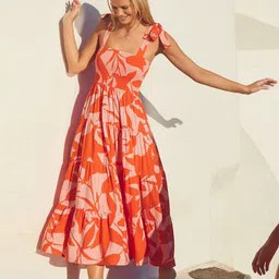 StyleCast x Revolte Floral Printed Shoulder Straps Smocked Fit & Flare Maxi Dress image 2