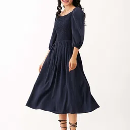 AASK Puff Sleeve Smocked Crepe Fit & Flare Midi Dress image 4