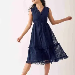 SIDYAL Chevron Self Design Georgette Fit and Flare Midi Dress image 4