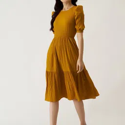 AASK Puff Sleeve Crepe Fit & Flare Dress image 5